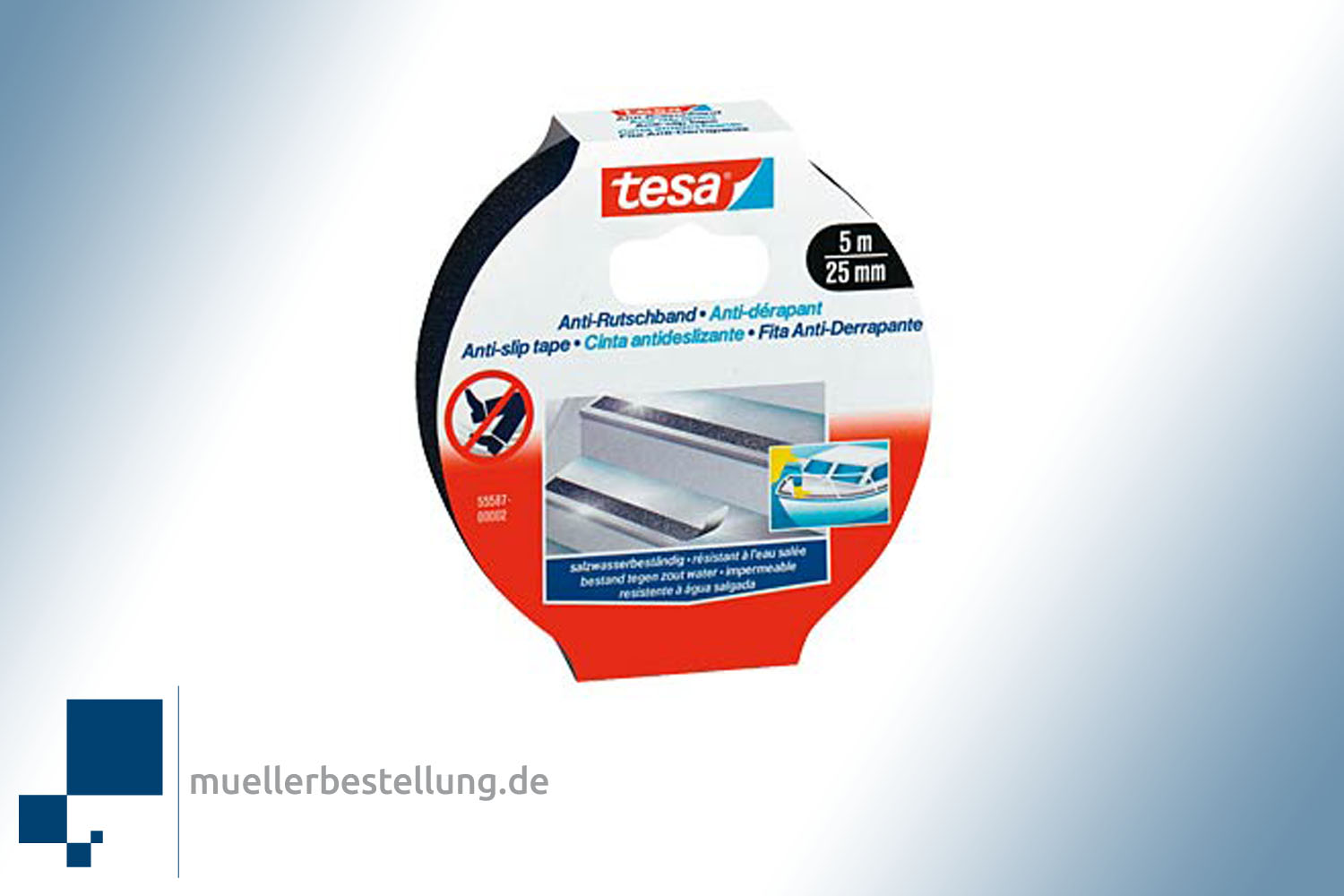 TESA 55587 SW Anti Rutschband, 5 m x 25 mm, schwarz