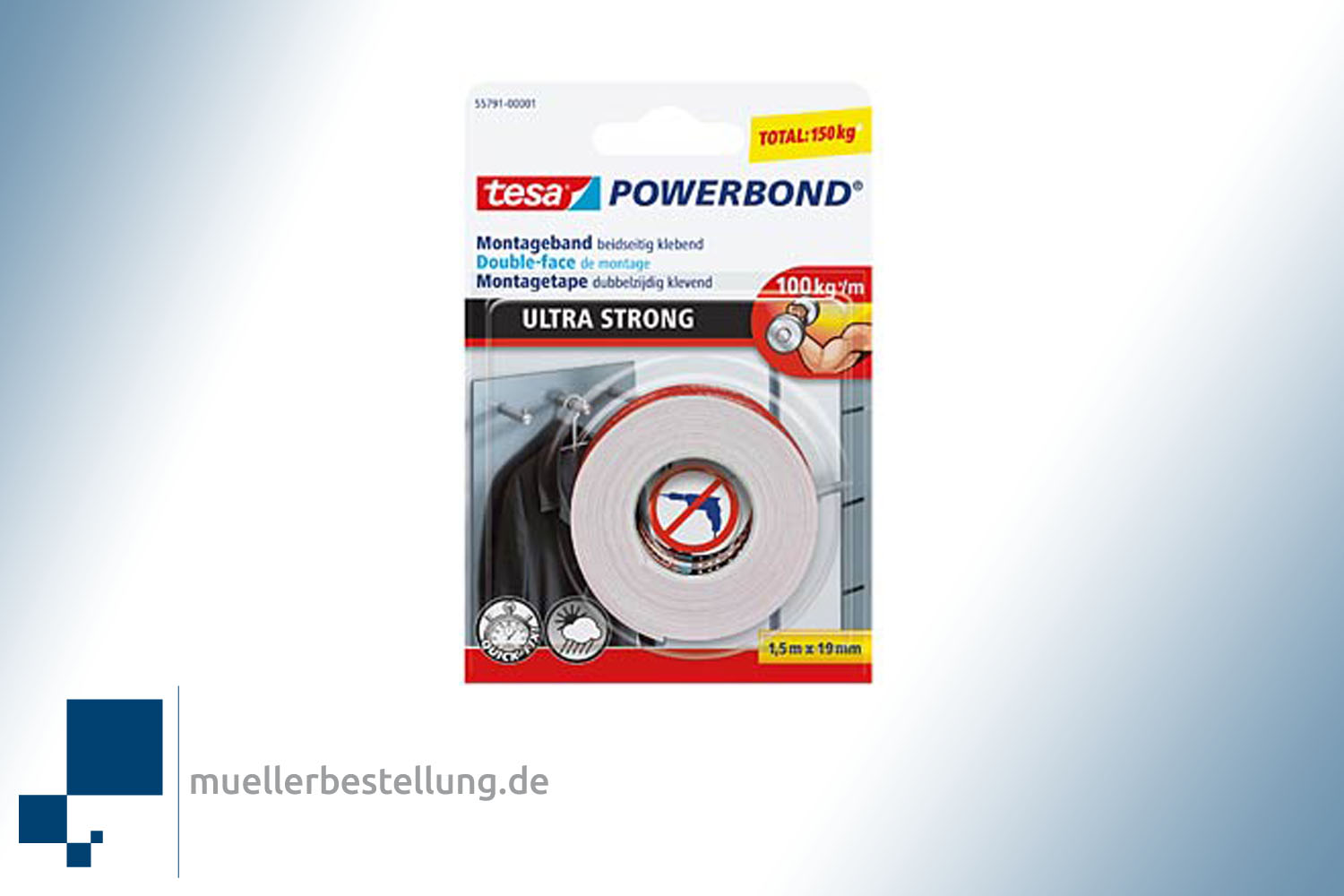 TESA 55791 монтажная лента tesa Powerbond® Ultra Strong, 1,5 м x 19 мм