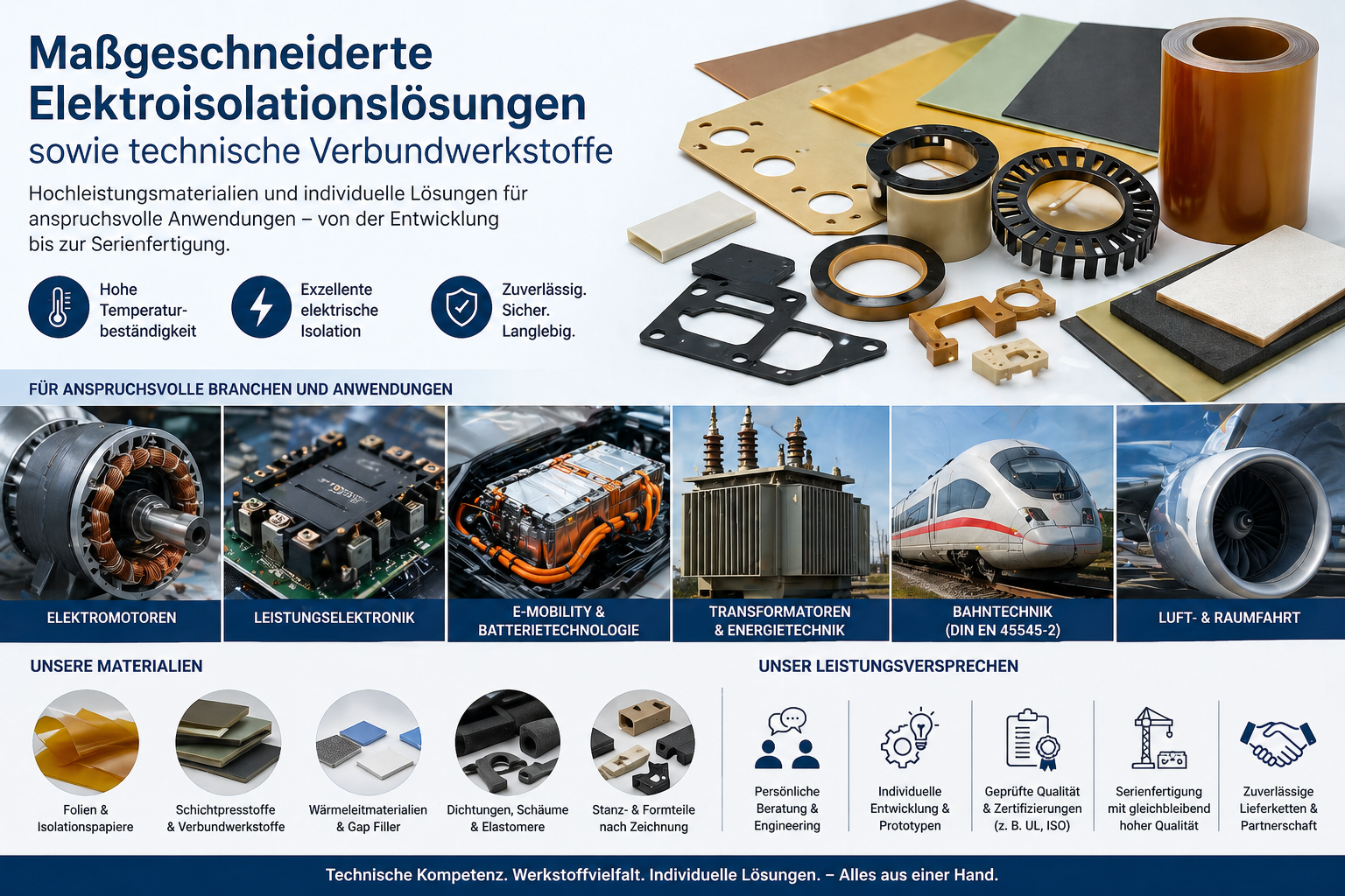 Elektroisolationslösungen, Verbundwerkstoffe, Wärmeleitmaterialien, Dichtungen, technische Isolierstoffe